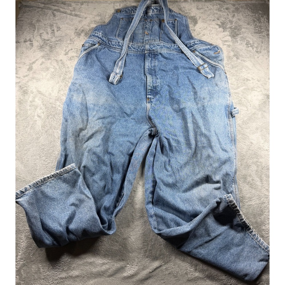 Vtg Cabela's Denim Bib Overalls W48 L30 Flannel Lined Workwear Carpenter